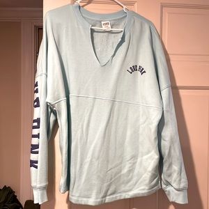 Pink by Victoria’s Secret puffy paint varsity v neck shirt